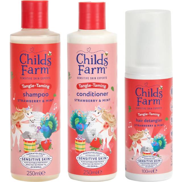 Kids Tangle Taming Hair Regime Bundle | Tear Free Strawberry & Organic Mint Shampoo (250ml), Conditioner (250ml) and Hair Detangler Spray (100ml) |