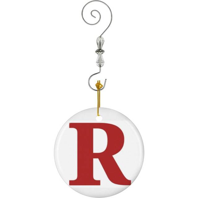(Red Color Letter R-3854) Christmas Ornaments Ceramic Charm with Hook Crystal Handmade Xmas Tree Decorations KeepsakeÂStocking Stuffer