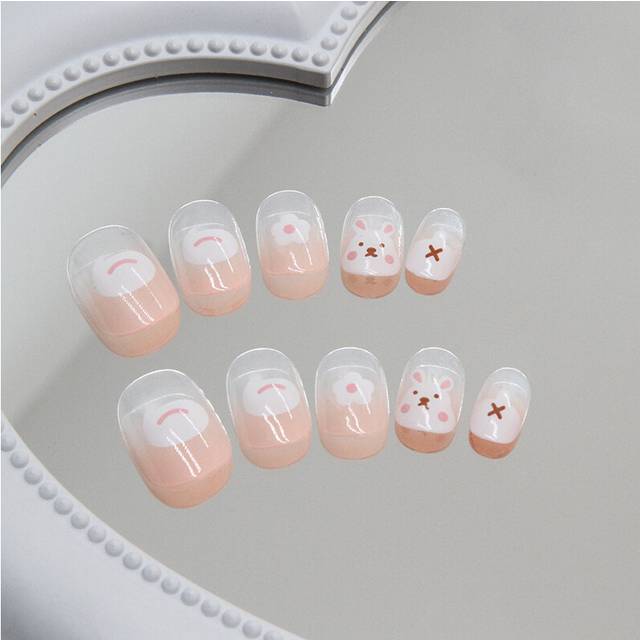 Cute Colorful And Short Bunny Flower Press On Nails Designed For Childrens Play