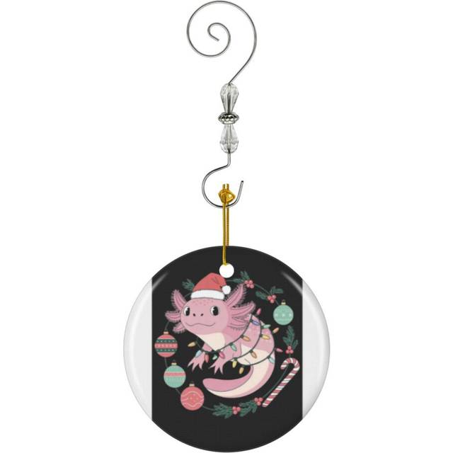 (Axolotl Christmas Funny Kawaii Xmas Boys Girls Cute Axolotl_3129) Christmas Ornaments Ceramic with Crystal Hook Xmas Handmade Tree Decorations Keepsa