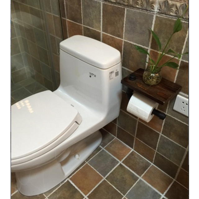 Retro Industrial Style Toilet Paper Holder with Sundries Stand
