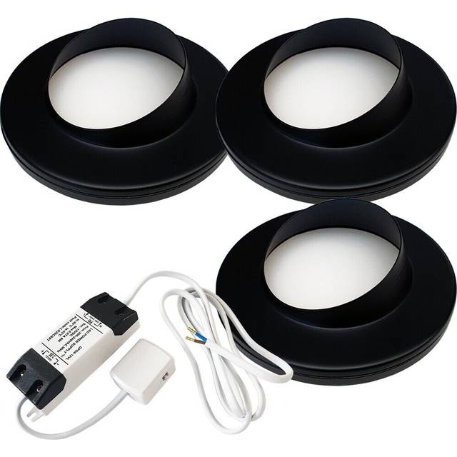 (3 Lights & Driver) MATT BLACK Slim Round Angled Under Cabinet Light & Driver - Warm White LED