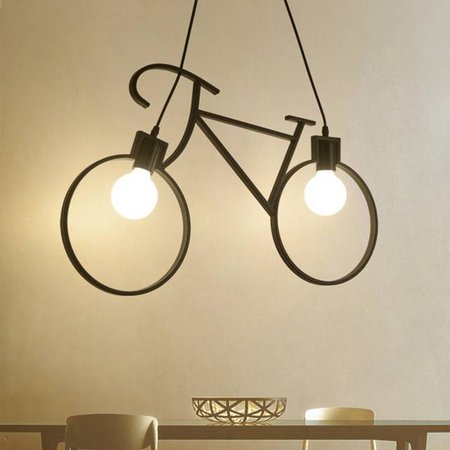 (Black, L) Modern Industrial Iron Bicycle Children Bedroom Decorations Chandelier Loft Ceiling Light