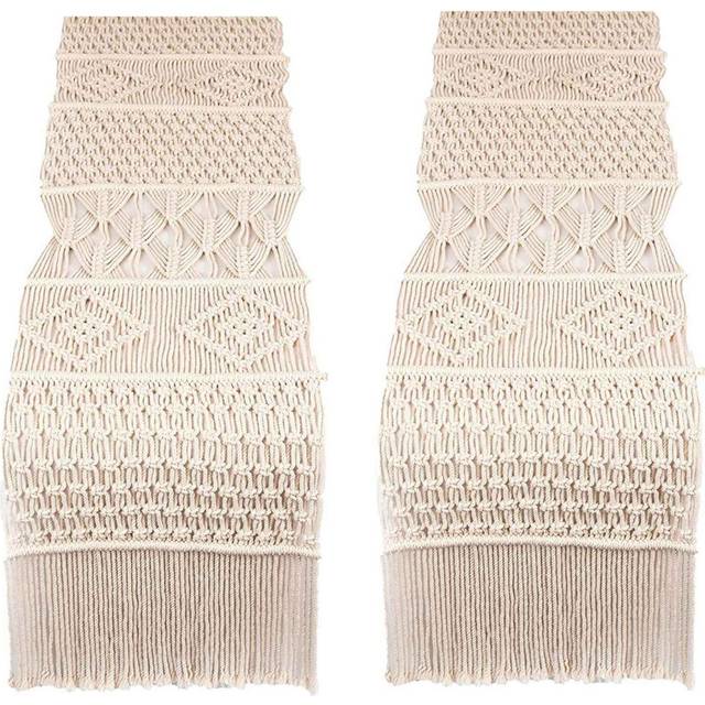 2X Macrame Table Runner, Boho Wedding Decor, Handwoven Vintage Farmhouse Bohemian Dining Room Style Decorations