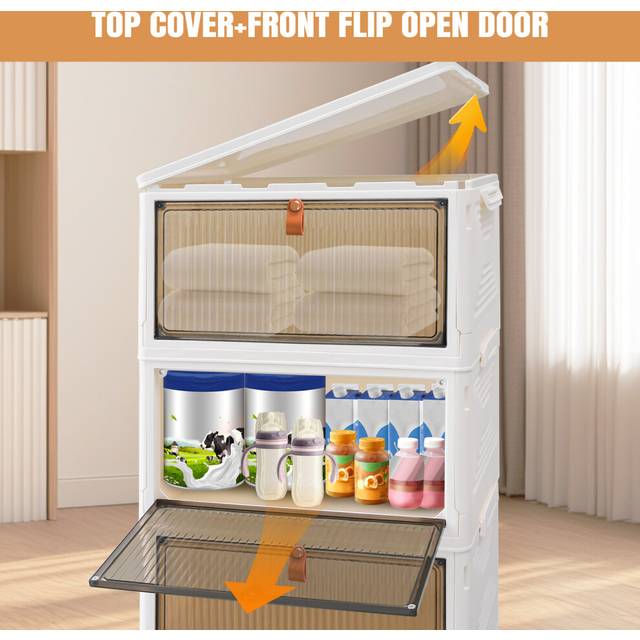 (5 Tier) Stackable Storage Boxes with Lids & Wheels Plastic Storage Organizer with Front Doors for Home, Office, Bedroom, Bathroom & Living Room