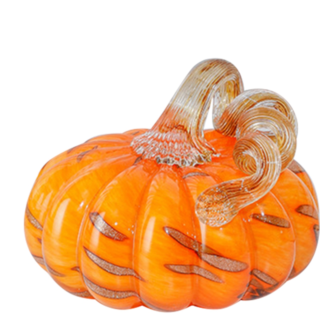 Hand Blown Glass Orange Pumpkin Figurines Crystal Home Decor
