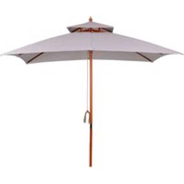 Outsunny 3(m) Wood Square Umbrella Garden Market Parasol Sunshade Grey, Grey