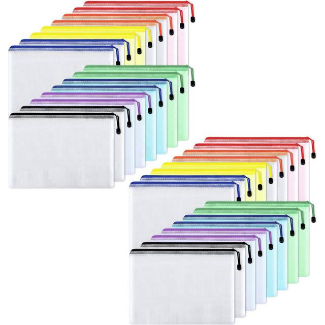 32Pcs Mesh Zipper Pouch Document Bag,Waterproof Zip File Folders,A4 Size, for School Office Supplies,Travel Storage Bags