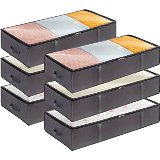 Lifewit 6 Pack 90L Under Bed Storage, Underbed Storage Boxes with lid Clothes Storage Bag Wardrobe Storage Organiser with Reinforced Handle, PVC