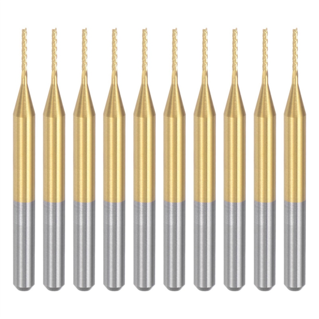 10PCS Titanium Coat Carbide End Mill Engraving Milling Cutter CNC Router Bits for PCB Machine, 1/8 Inch Shank 0.8Mm
