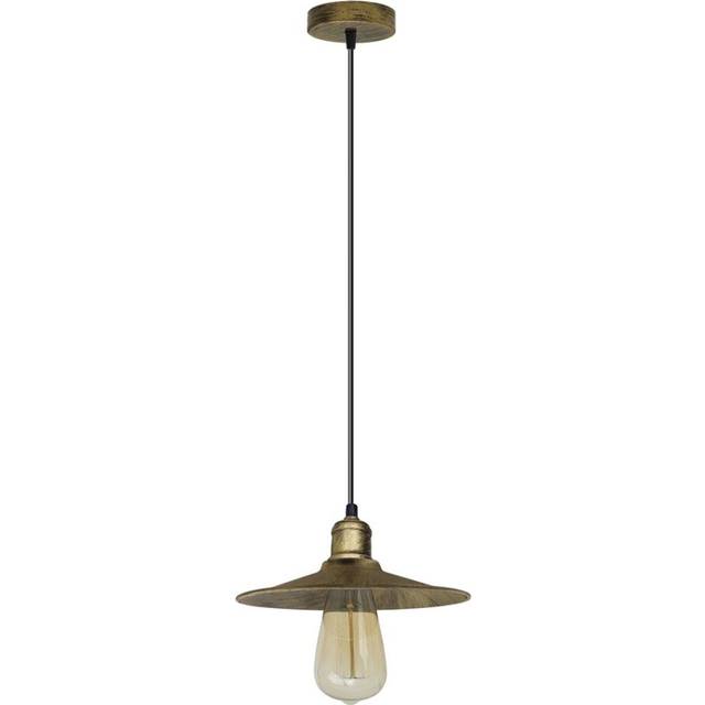 Vintage Industrial Brushed Brass Ceiling Pendant Light Adjustable Cord E27 Base Hand Brushed Finished Flat Cone Shaped