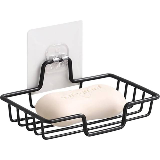 Soap Dish Holder, No Drilling, 304 Rustproof Stainless Steel, Wall Mounted Soap Holder Soap Tray Bar Soap Sponge Holder(Black)