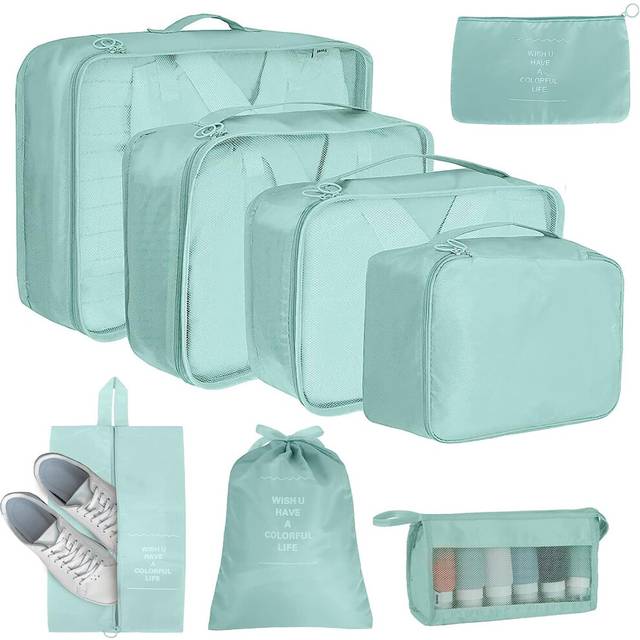8 Piece Suitcase Organiser, Suitcase Packing Cubes Set, Travel Organiser with Cosmetic Bag Waterproof Shoe Bag