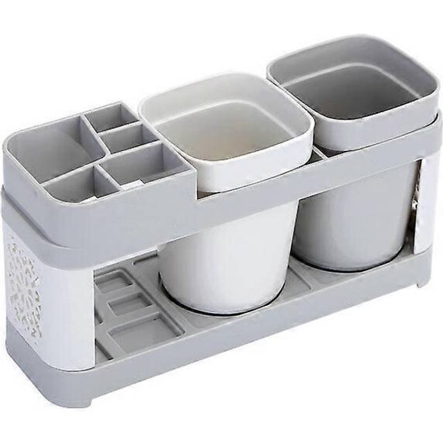(As show, One size) Bathroom Electric Toothbrush Holder Toothpaste Storage Organizer Stand (Included 2 Cups)