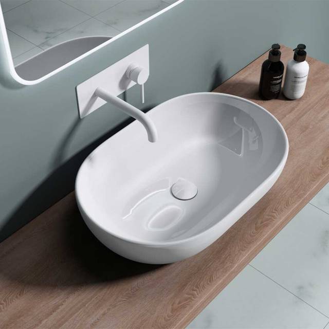 Durovin Bathrooms Ceramic Bathroom Basin - Countertop Sink Vessel - No Tap Hole - Oval Washing Bowl (620 x 420 x150mm)