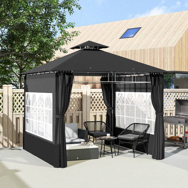 Outsunny 3 x 3 m Garden Gazebo, Outdoor Gazebo Canopy Shelter, Black, Black