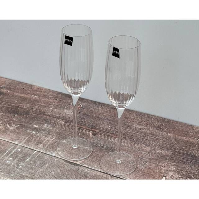 Set of 2 Ribbed/Linear Champagne Flutes/Glasses