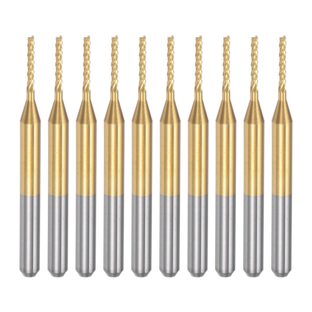 10PCS Titanium Coat Carbide End Mill Engraving Milling Cutter CNC Router Bits for PCB Machine, 1/8 Inch Shank 1.4Mm