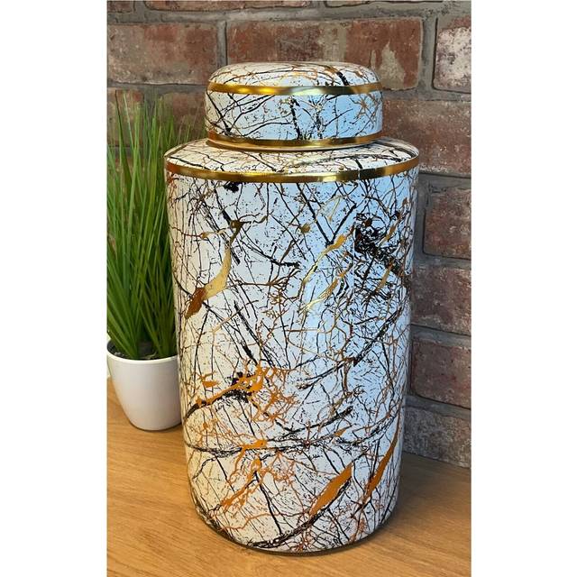 Tall Round Ceramic Black & Gold Storage/Ginger Jar/Utensil Jar/ Vase