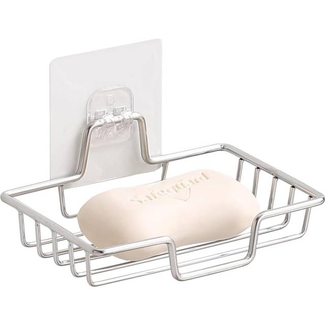 Soap Dish Holder, No Drilling, 304 Rustproof Stainless Steel, Wall Mounted Soap Holder Soap Tray Bar Soap Sponge Holder (Silver)
