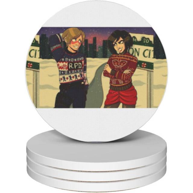 (Christmas Jumpers=6026) Ceramic Coasters Set of 4 Xmas for Drink Wine Beer Bar with Cork Base Housewarming Birthday Christmas Gift
