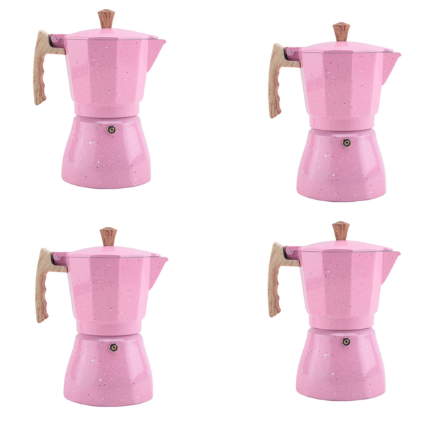 4X Latte Mocha Coffee Maker Italian Moka Espresso Cafeteira Percolator Pot Stovetop 300Ml Pink