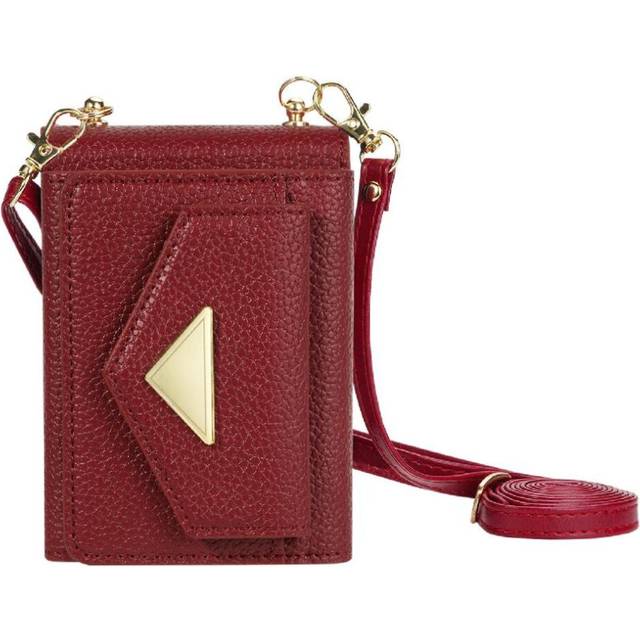 (Red) Accordion Card Wallet Case for Samsung Galaxy Z Flip3 5g Pu Leather Magnetic Closure Crossbody Strap Card Holder Protective Cover