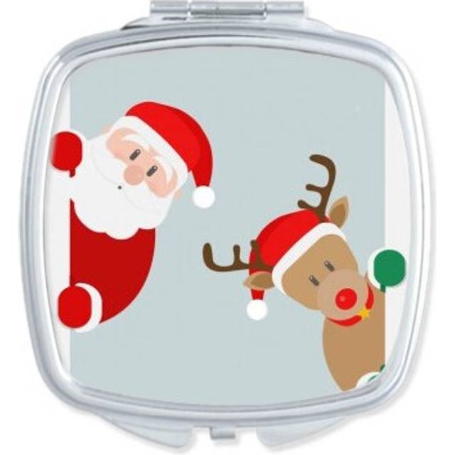 mas Santa Claus Elk Peep Mirror Portable Compact Pocket Makeup Double Sided Glass