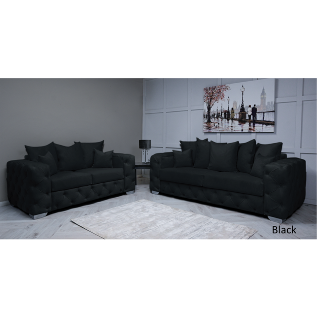 (Black Velvet, 3+2 Seater Sofa) Snooze Velvet Ashton Scatter Back 3 and 2 Seater Sofa Sets, Corner Sofas Upholstered Plush Fabric 3 Seater Velvet Sofa