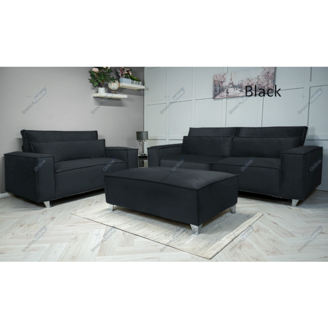 (Black Velvet, 4 Seater Corner Sofa) SNOOZE Online Velvet Sloane 3 and 2 Seater Sofa Sets, Corner Sofas For Living Room, Upholstered Plush Fabric 3 Se