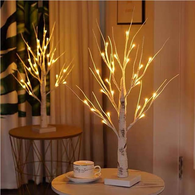 (Pre-Lit Twig Tree 2ft x2) Small Birch Twig Tree Pre-Lit 24 Warm White LED USB Battery Operated Festive