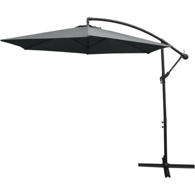 (Grey, Fan Base) 3m LED Cantilever Parasol Banana Umbrella Garden