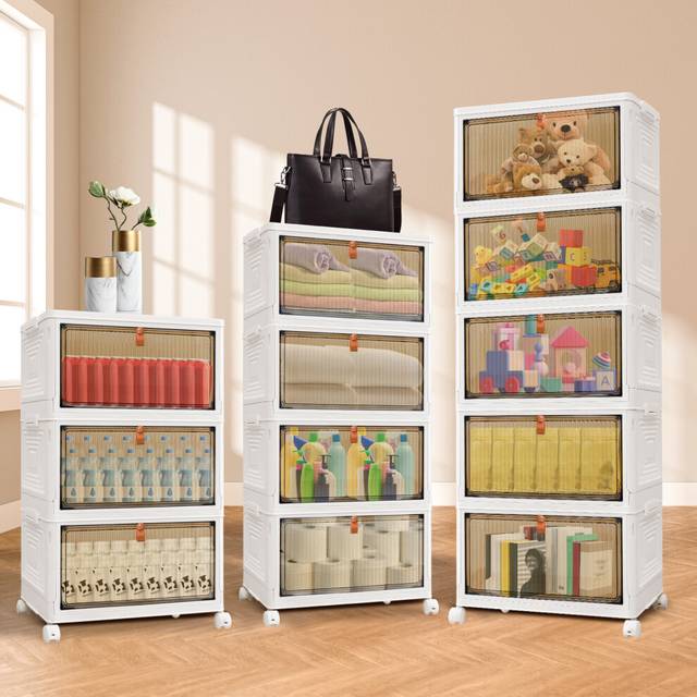 (4-Tier) Storage Boxes with Lid and Wheels Transparent Design Durable Plastic Stackable Storage Organizer for Clothes, Bathroom, Bedroom, Living Room,