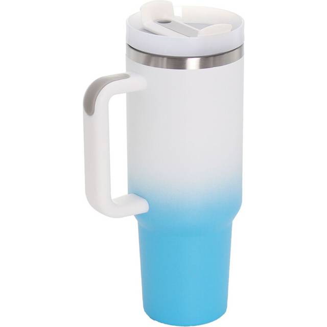 (White and blue) Stainless Steel Tie Dye Thermal Water Bottle Coffee Straw Cup 40 Oz Tumbler with Handle Drinkware Travel Car Mug Thermos Bottle