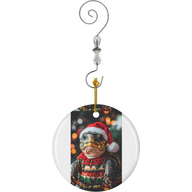 (Cute Christmas Turtle, Funny Retro Animal Photo_10352) Christmas Ornaments Ceramic with Crystal Hook Xmas Handmade Tree Decorations KeepsakeÂGifts S
