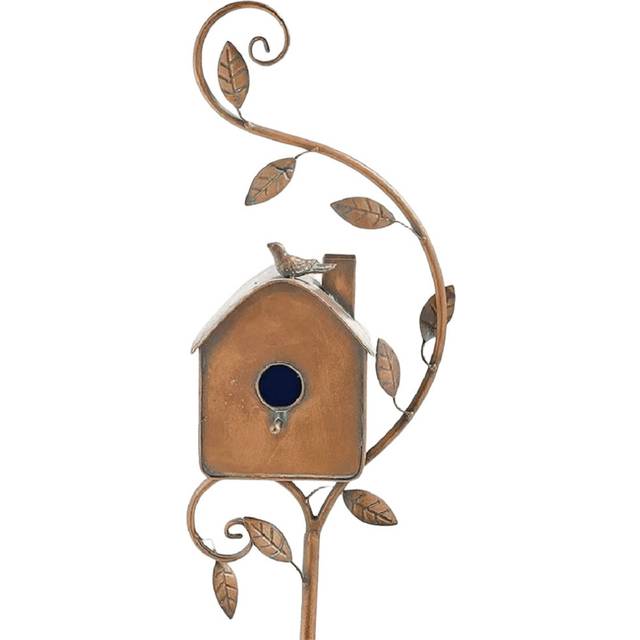 (B) Birdhouse Garden Stakes Metal Bird House with Pole Iron Art Courtyard Bird Feeder Bird Houses