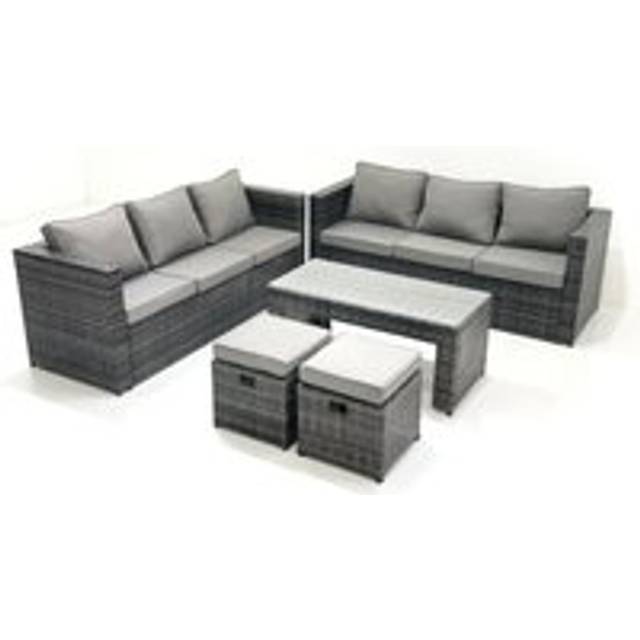 Fimous - Garden Outdoor Rattan Furniture Set with Sofa Coffee table 2 Small Footstools Dark Grey Mixed
