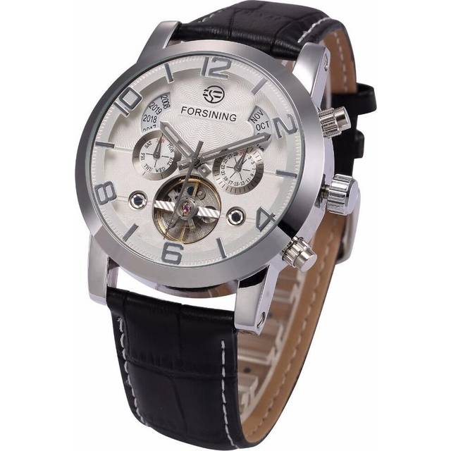 (ivory) Forsining Men&apos;s Luxury Tourbillon Automatic Mechanical Watch Wave Designdate Display Luminous Hands Water Resistant Fashionable Wrist Wat - White