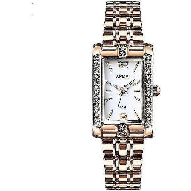 Womens Rectangle Watch With Crystal Decorated Bezel Classic Tank Shape Square Wrist Watch With Clear Dial Looks Graceful