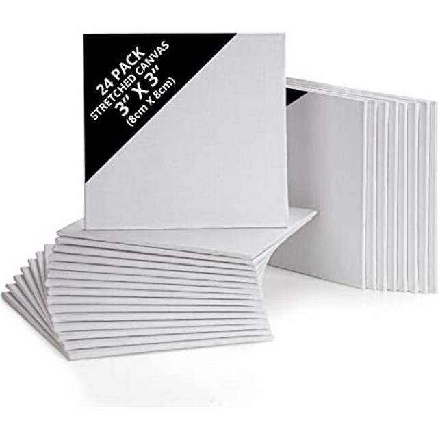24 Pack Blank Canvas - 8 x 8cm (3 x 3 inches) - Pre Stretched Canvas Panel Boards - Suitable for Acrylic and Oil Painting Also for Sketching and