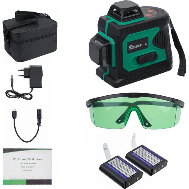 (Only Laser Level) 3D Green Auto Laser Level 12 Lines 360 Horizontal & Vertical Cross Build Tool Measuring Tools with 2 Batteries