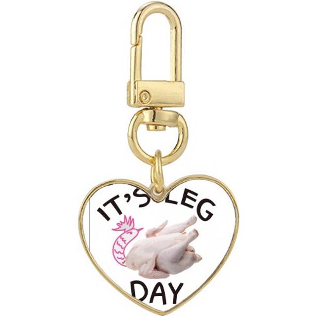Chicken Leg Day Art Deco  Fashion Gold Heart Keychain Metal Keyring Holder