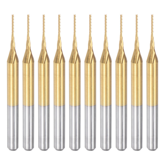 10PCS Titanium Coat Carbide End Mill Engraving Milling Cutter CNC Router Bits for PCB Machine, 1/8 Inch Shank 0.6Mm