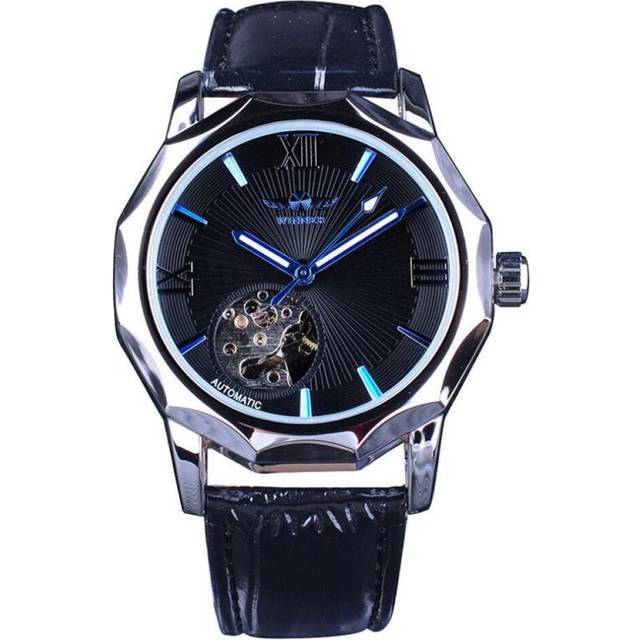 (black) Winner Blue Ocean Geometry Design  Transparent Skeleton Dial Mens Watch Top Brand Luxury Automatic Fashion Mechanical Watch Clock - Black