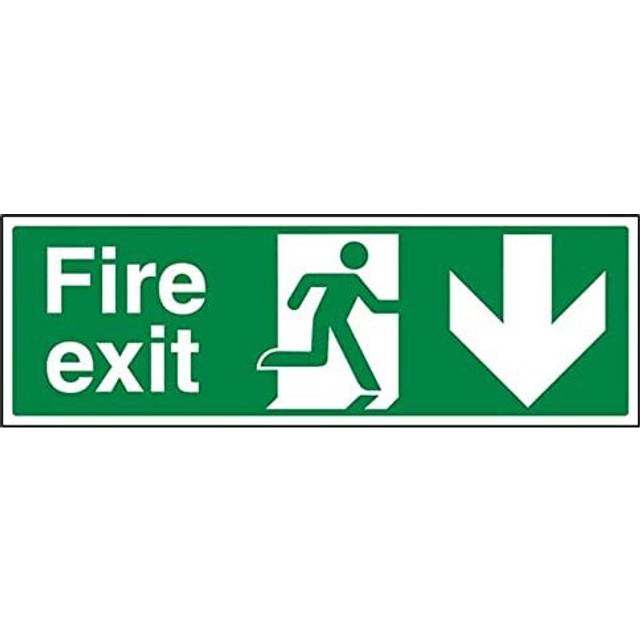 Fire Exit - Fire Exit Arrow Down - 300 X 100mm Restickable Safety Sign