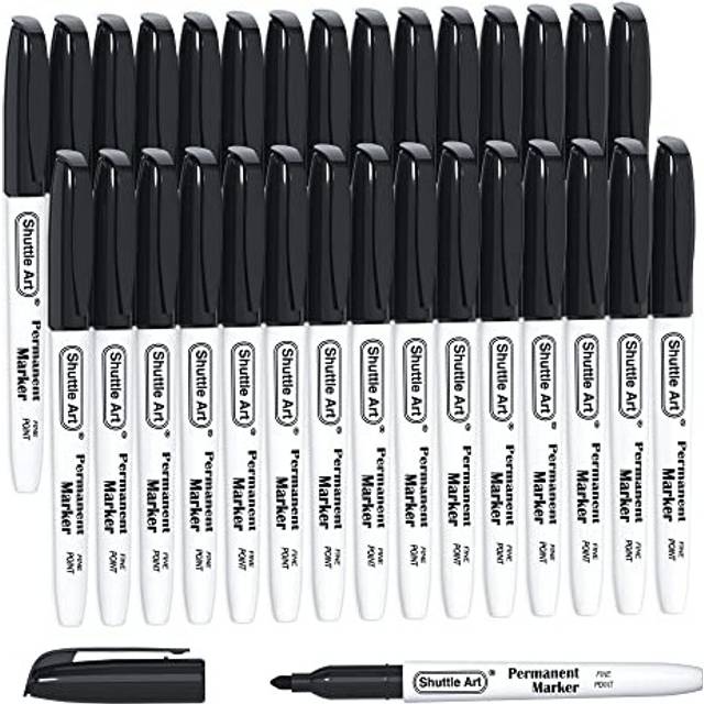 30 Pack Permanent Markers, Fine Point, Black Ink, Works on Plastic,Wood,Stone,Metal and Glass for Doodling, Colouring, Marking by Shuttle Art