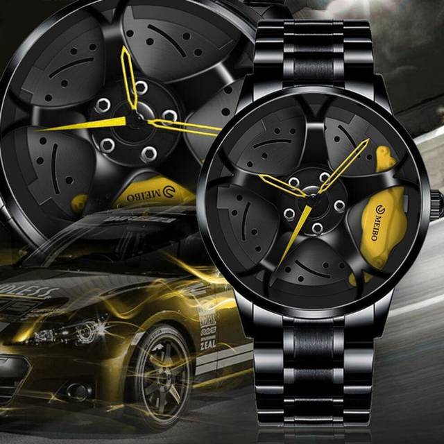 (yellow) Watches Men Sports Watches Men Watches Quartz Sport Rim Hub Wheel Quartz Wristwatch
