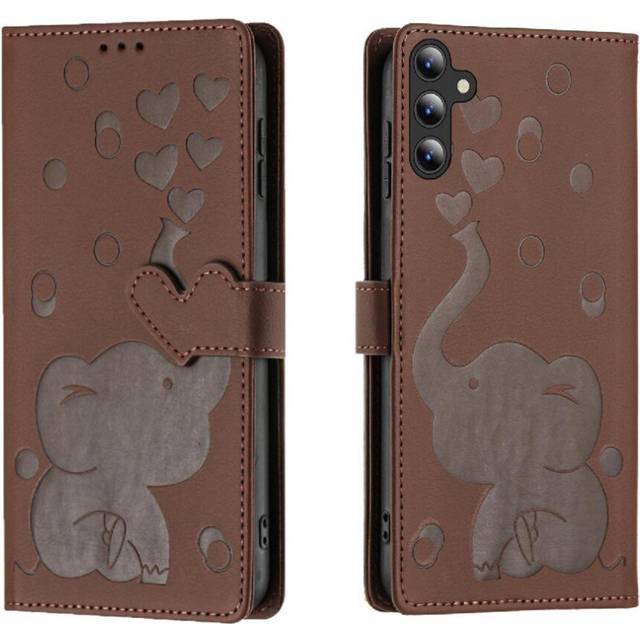 (Brown) Flip Case Compatible with Samsung Galaxy S24 Fe Kickstand Premium Leather Three Card Slots