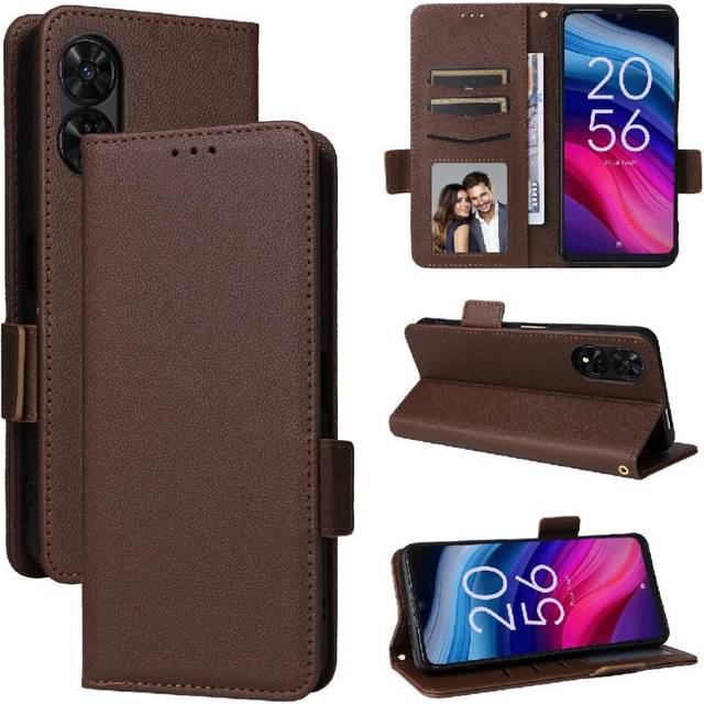 (Brown) Case for Tcl 505 Card Slots Holder Magnetic Pu Leather Side Buckle Wallet