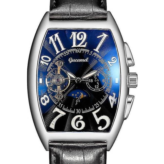 (Silver case black) Men Watches Tonneau Mechanical Men's Watch